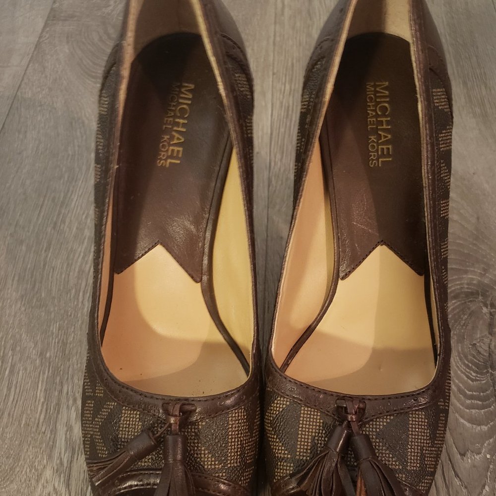 Michael Kors Monogram peep Toe Platforms